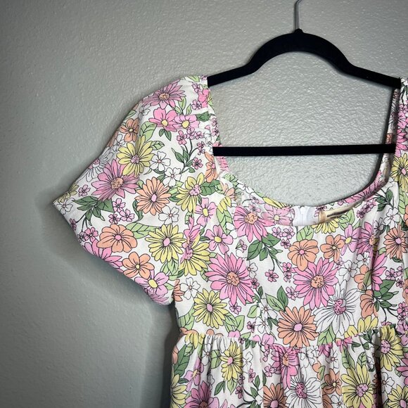 Altar'd State Floral Babydoll Mini Dress Size M Retro Multicolor Puff Sleeve NEW - Picture 3 of 7